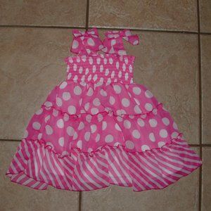 Girls Sz 24 Months Pink Polka Dot Sleeveless Smocked Sun Dress